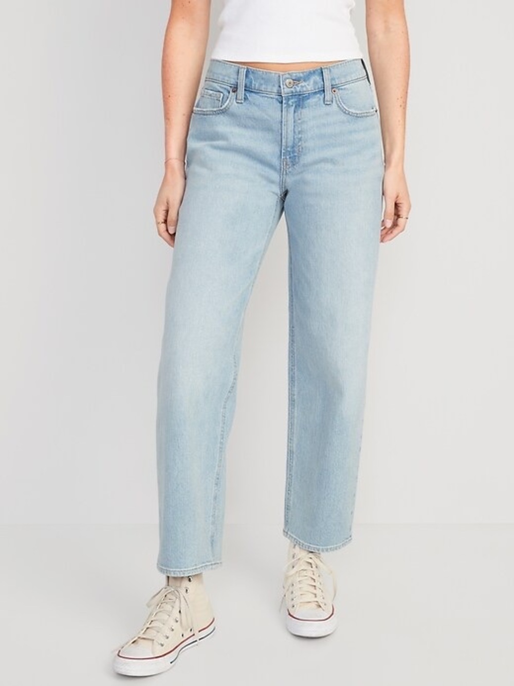 Old Navy Mid Rise Boyfriend Loose Jeans Denim Straight Leg Blue Light Wash